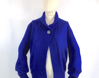 Vintage Komodo Wool Lined Hooded Cardigan: Chunky Zip up Jacket (L 