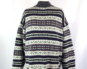 Vintage Wool Fair Isle Sweater: Retro Multicolor Jumper XXL