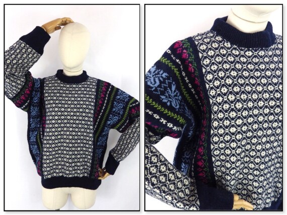 Vintage Nordic Knit Green Fair Isle XS S main image 1