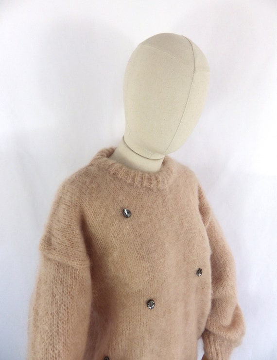 Vintage hand knitted dusky pink mohair sweater sp… - image 5