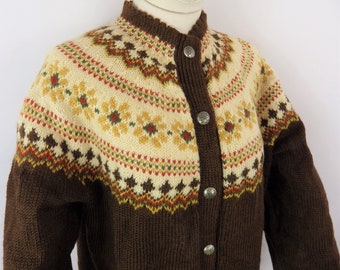 Antique Vintage Brown Mid Century Nordic Scandi Fair Isle Hand 
