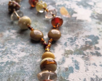 Vintage kralenketting van muranoglas: bruinbeige statementhanger