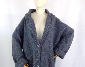 Vintage handgebreid vest van mohairmix - grijs gespikkeld, grote maten