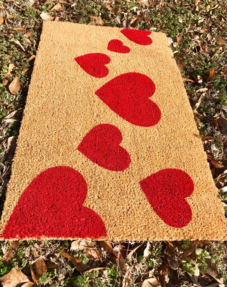 Heart Mat Valentine's Day Door Mat Hearts Etsy