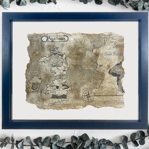 Prythische kaart bedroefd met zwevende lijst, A Court of Thorns and Roses Fantasy Map Wall Art, Night Court-afdruk