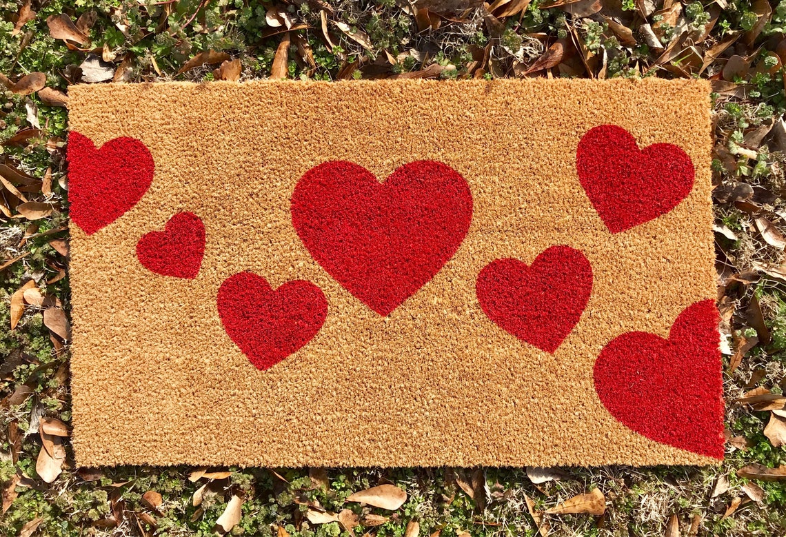 Heart Mat Valentine's Day Door Mat Hearts Etsy