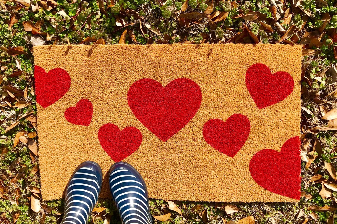 Heart Mat Valentine's Day Door Mat Hearts Etsy