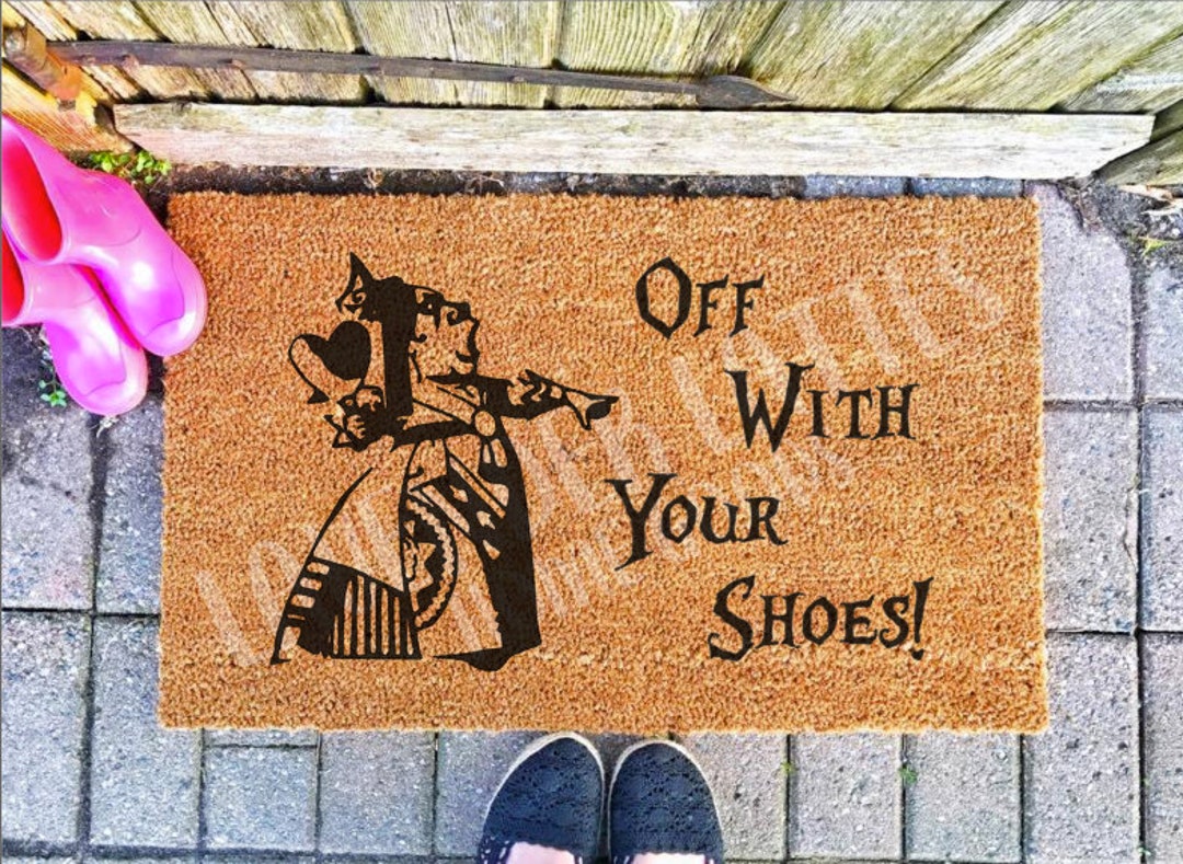 Queen of Hearts off With Your Shoes Doormat Alice in Wonderland Welcome
