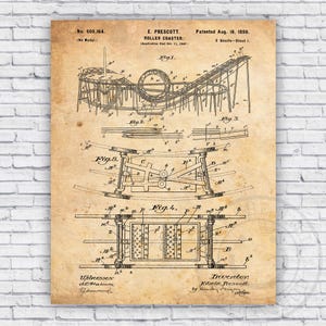 Roller Coaster Patent Blueprint - Wall Art Print Decor - Size Options