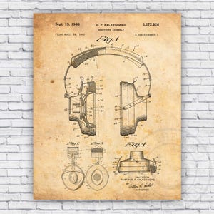 Headphones Patent Blueprint - Wall Art Print Decor - Size Options