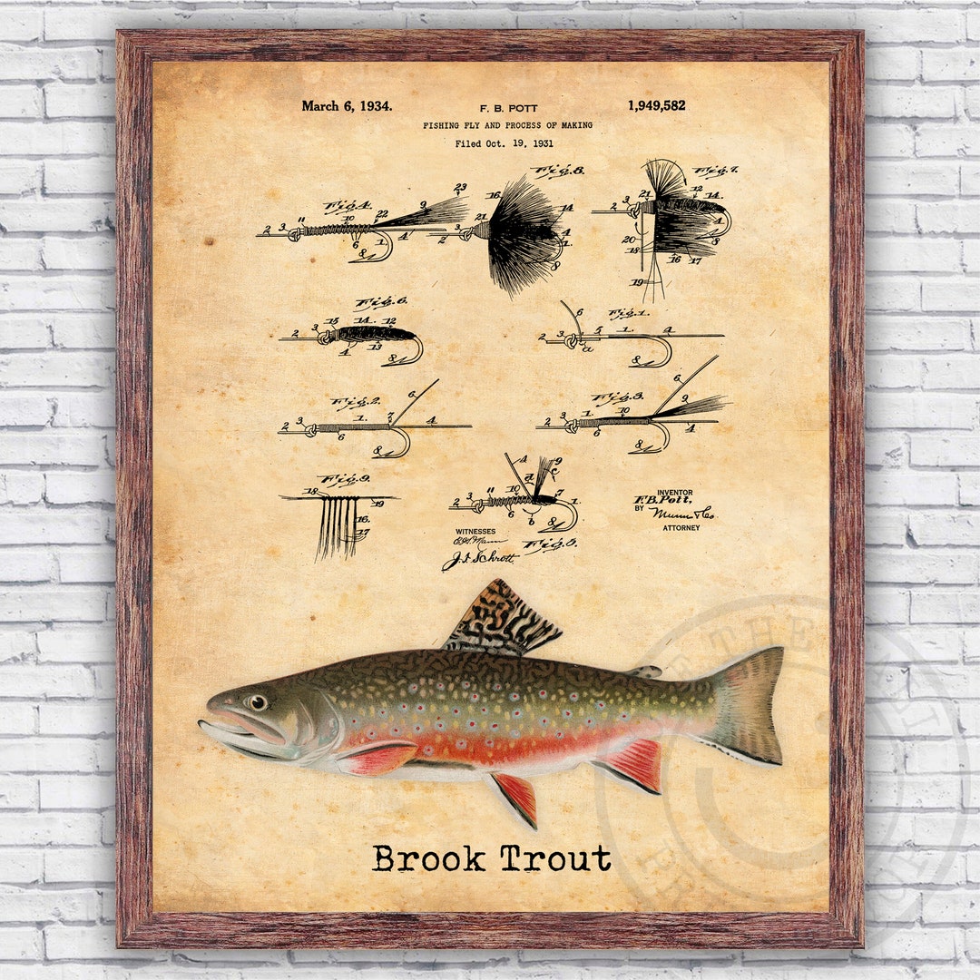Brook Trout Fly Fishing Lure Patent Vintage Repro Wall Art Print Decor Size  and Frame Options -  Canada