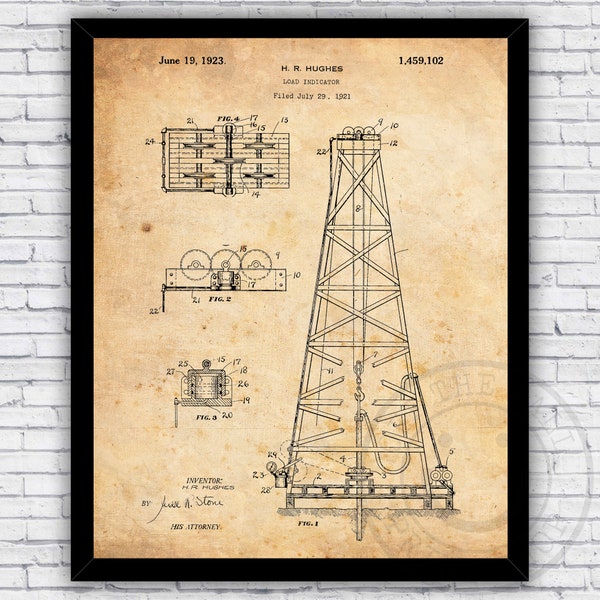 Oil Rig Drilling Patent Blueprint - Wall Art Print Decor - Size and Frame Options
