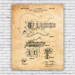 Electric Guitar Music Patent Vintage Blueprint - Wall Art Print Decor - Size Options