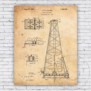 Oil Rig Drilling Patent Blueprint - Wall Art Print Decor - Size Options