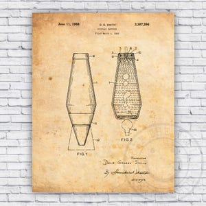 Lava Lamp 1960s Hippie Era Patent Blueprint - Wall Art Print Decor - Size Options