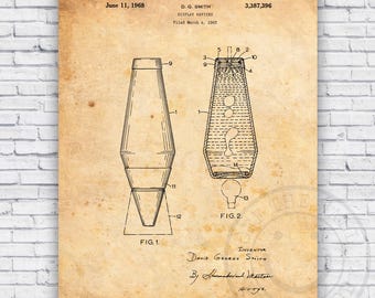 Lava Lamp 1960s Hippie Era Patent Blueprint - Wall Art Print Decor - Size Options