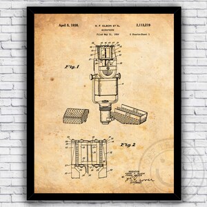 Microphone 1930s Vintage Patent Blueprint Wall Art Print Decor - Size and Frame Options