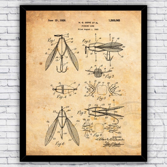 Fly Fishing Lure Hook 1920s Gere Outdoorsman Patent Blueprint Wall