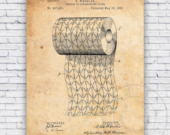 Toilet Paper Quilted Roll Patent Blueprint - Bathroom Wall Art Print Decor - Size Options
