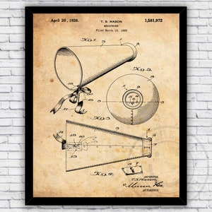 Megaphone Patent Blueprint - Wall Art Print Decor - Size and Frame Options