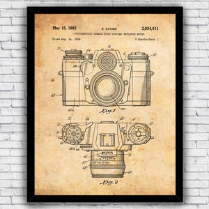 35mm Film Camera Patent Blueprint - Wall Art Print Decor - Size and Frame Options