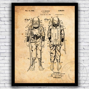 Deep Sea Diving Diver&#39;s Water Suit Patent Blueprint - Wall Art Print Decor - Size and Frame Options
