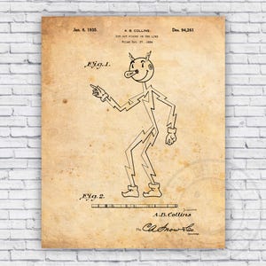 Reddy Kilowatt Electricity Mascot Patent Blueprint - Wall Art Print Decor - Size Options