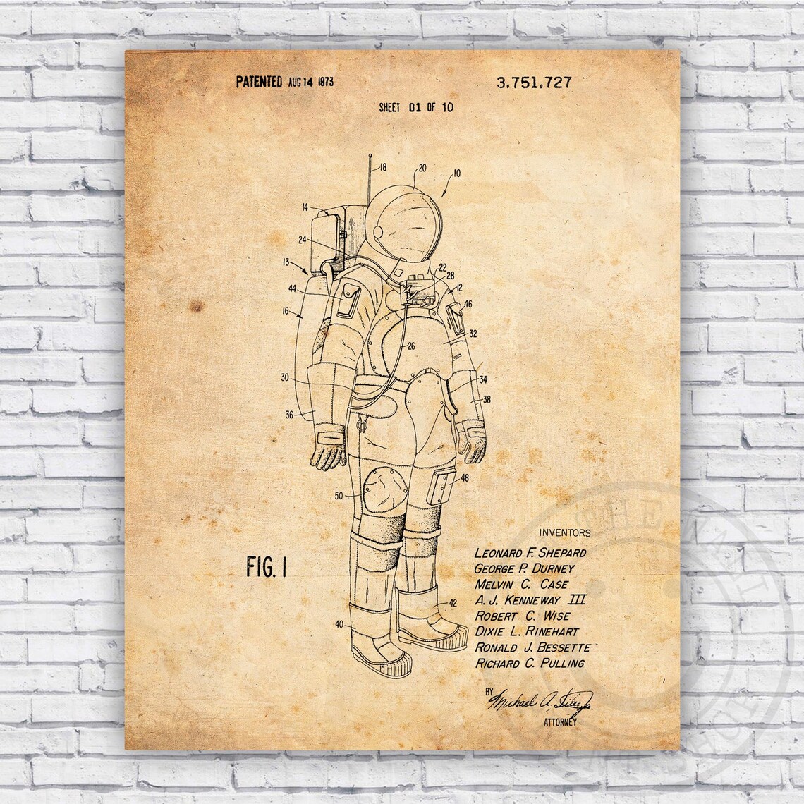 Astronaut Space Suit Patent Blueprint - Wall Art Print Decor - Size ...