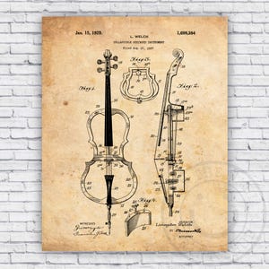 Cello String Music Collapsible Instrument Patent Blueprint - Wall Art Print Decor - Size Options