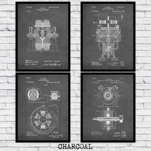 nikola tesla patent blueprint four pack art