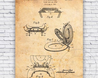 Bathroom Toilet Seat Up Down Patent Blueprint - Wall Art Print Decor - Size Options