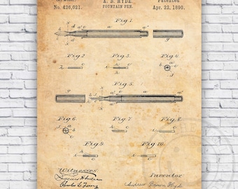 Fountain Pen Patent Blueprint - Wall Art Print Decor - Size Options