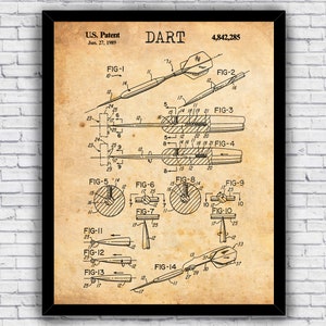 Darts Barroom Game Patent Blueprint Wall Art Print Decor - Size and Frame Options