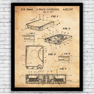 8 Track Tape Cartridge Patent Blueprint - Wall Art Print Decor - Size and Frame Options