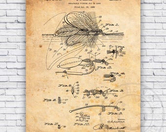 Fly Fishing Detachable Lure Patent Blueprint - Wall Art Print Decor - Size Options
