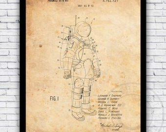 Astronaut Space Suit Patent Blueprint Wall Art Print Decor - Size and Frame Options