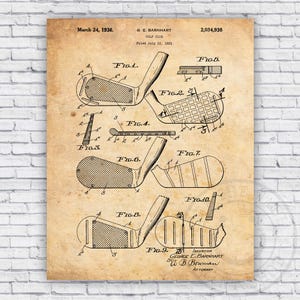Golf Club Head Iron Patent Blueprint - Wall Art Print Decor - Size and Frame Options