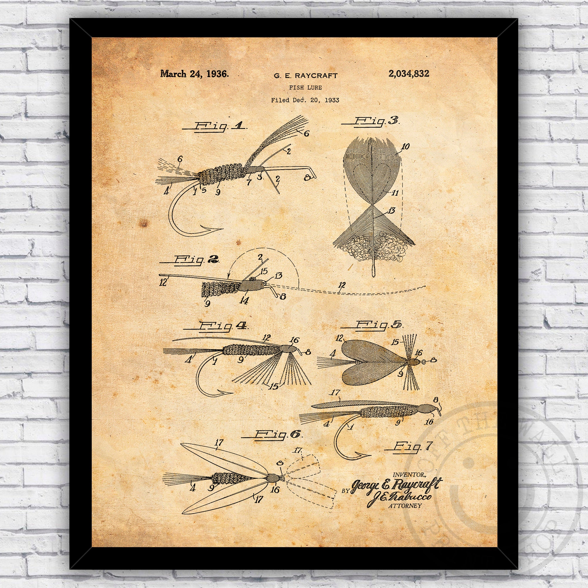 Fly Fishing Lure 1930s Fisherman Patent Blueprint Wall Art Print Decor Size  and Frame Options 
