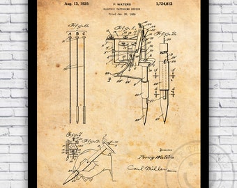 Electric Tattooing 1920s Machine Patent Blueprint - Wall Art Print Decor - Size and Frame Options