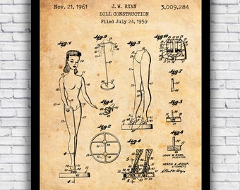 Patent Depicting Barbie Doll 1960s Toy Figure - Vintage Blueprint Wall Art Print Decor - Size and Frame Options