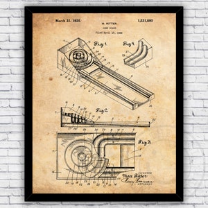 Skee Ball Game Patent Blueprint - Wall Art Print Decor - Size and Frame Options