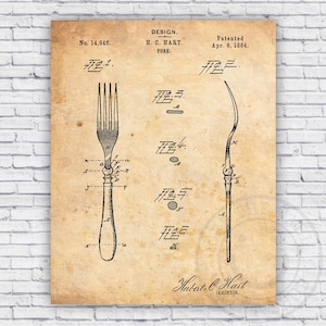 Fork Patent Blueprint - Wall Art Print Decor - Size Options