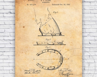 Horseshoe Patent Blueprint - Wall Art Print Decor - Size Options