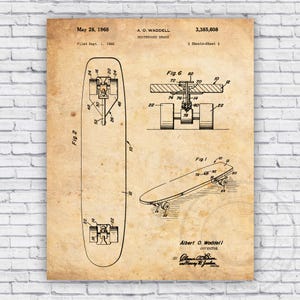 Skateboard Patent Blueprint Wall Art Print Decor