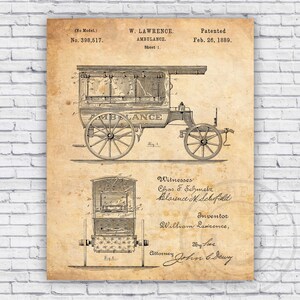 Ambulance 1800s Patent Blueprint - Wall Art Print Decor - Size and Frame Options
