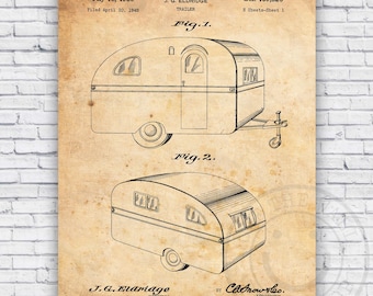 Camper Trailer Patent Blueprint - Wall Art Print Decor - Size Options