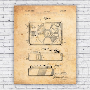 Record Player 1940s Music Audio Patent Blueprint - Wall Art Print Decor - Size Options