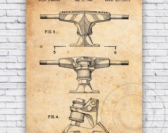 Skateboard Truck Patent Blueprint - Wall Art Print Decor - Size Options