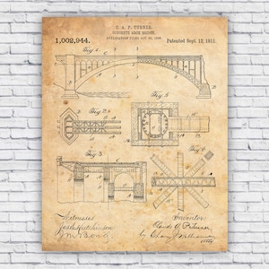 Bridge Concrete Arch 1911 Patent Blueprint - Wall Art Print Decor - Size Options