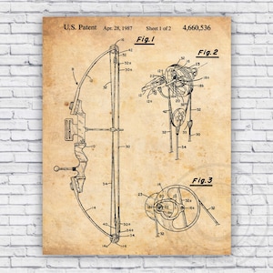 Archery Compound Bow Outdoorsman Patent Blueprint - Wall Art Print Decor - Size Options